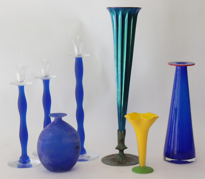 7 Colorful Art Glass Vases &amp; Candlesticks