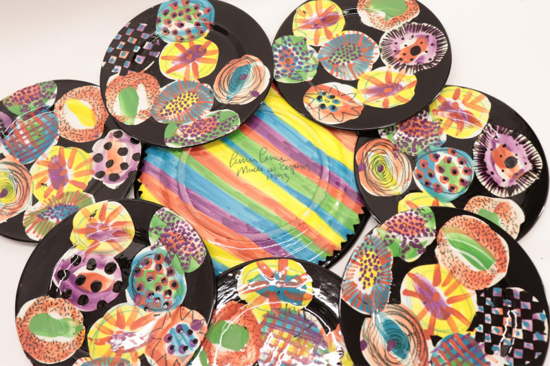 Group of Colorful Pottery Plates &amp; Bowls