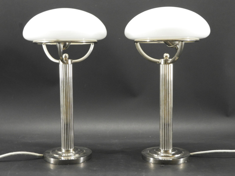 Pair Art Deco Style Silverplate Lamps