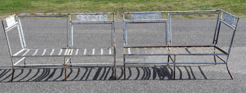 Pr Faux Bamboo White Painted Metal Benches