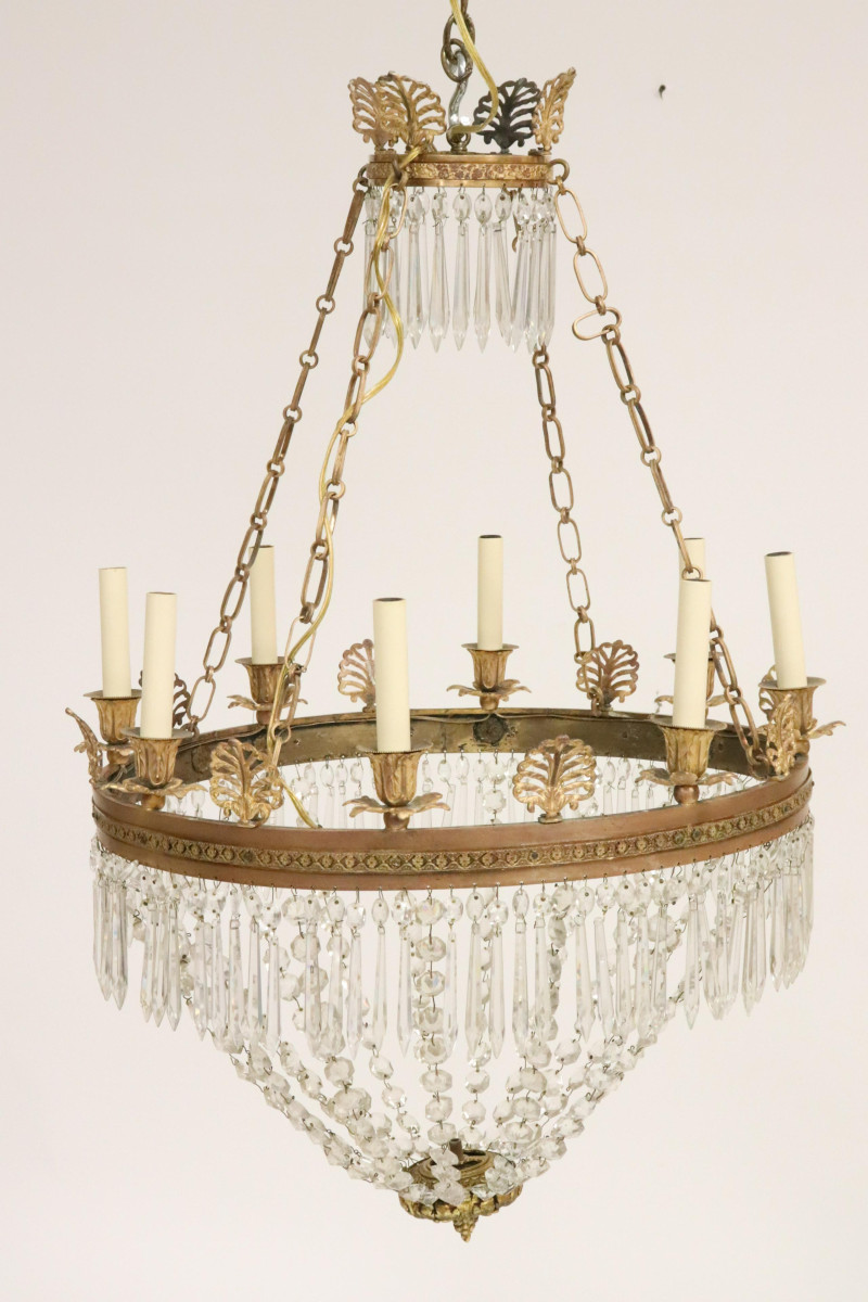 Louis XVI Style Gilt &amp; Cut Glass 8-Light Chandelie