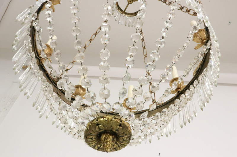 Louis XVI Style Gilt &amp; Cut Glass 8-Light Chandelie