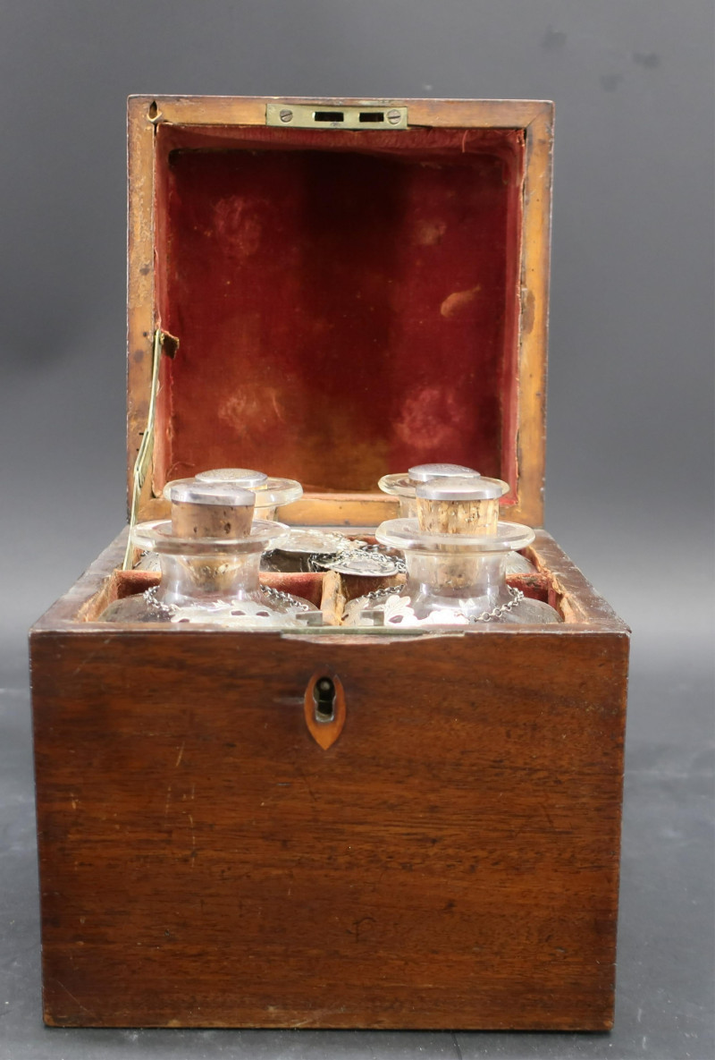 George III Inlaid Mahogany &amp; Sterling Tantalus