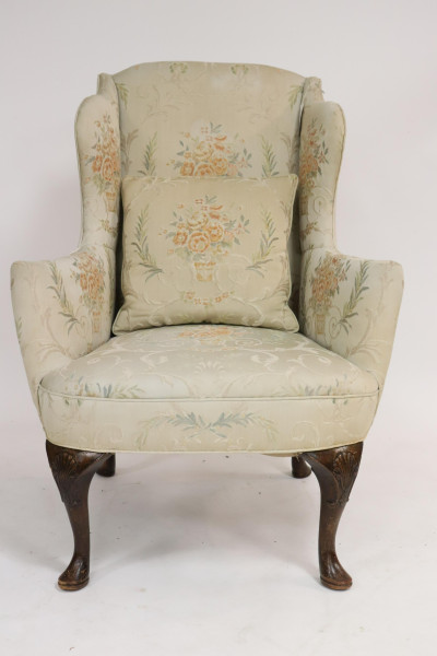 Queen Anne Style Mahogany Wing Armchair