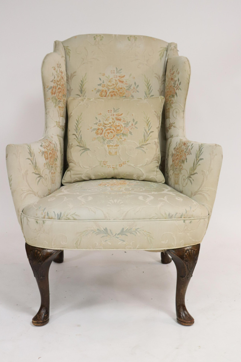 Queen Anne Style Mahogany Wing Armchair