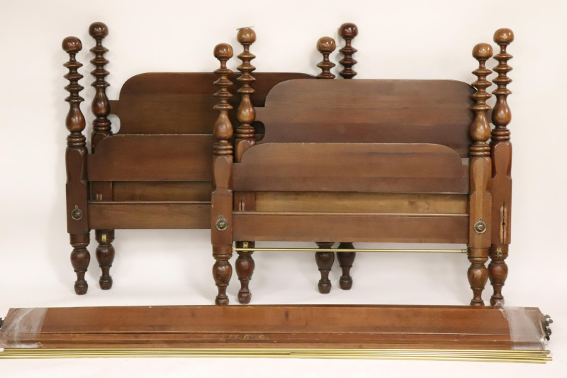 Pr Late Federal Style Turned Cherry Beds by Willet