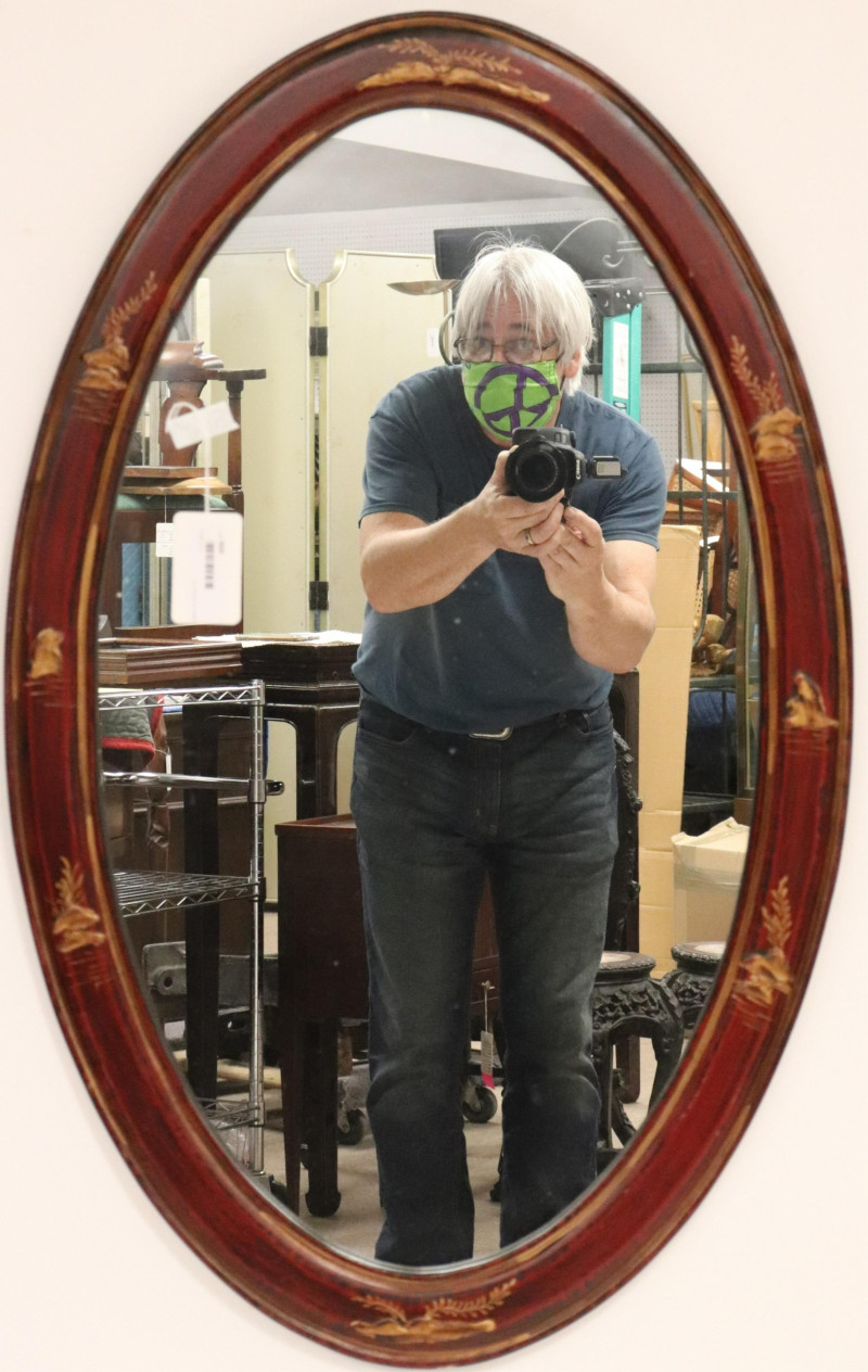 Chinoiserie Decorated Scarlet Lacquer Mirror