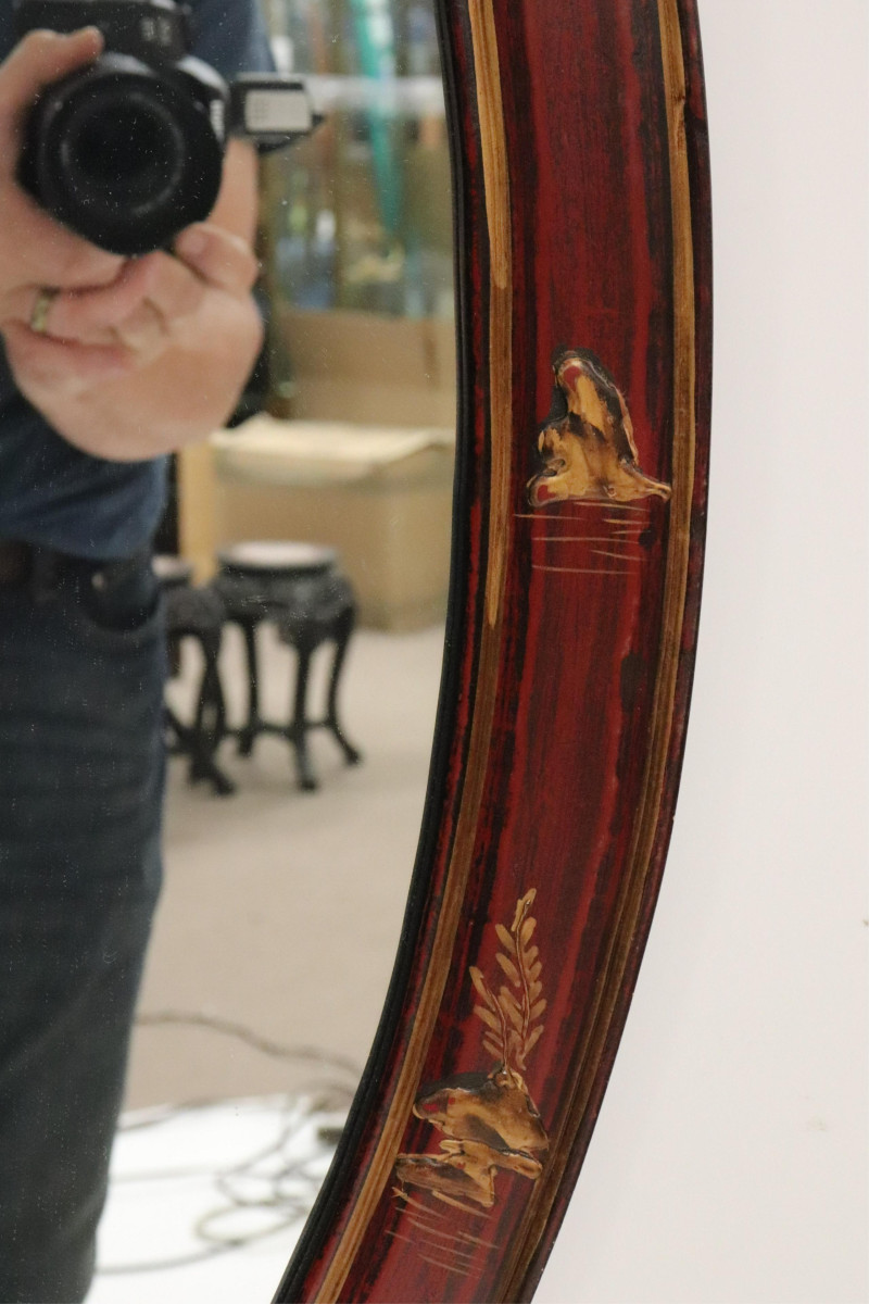 Chinoiserie Decorated Scarlet Lacquer Mirror