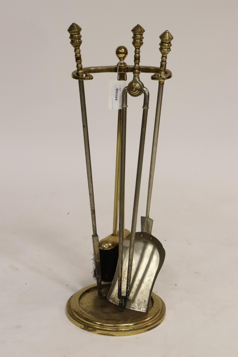 Set of Colonial Style Brass &amp; Steel Fire Tools