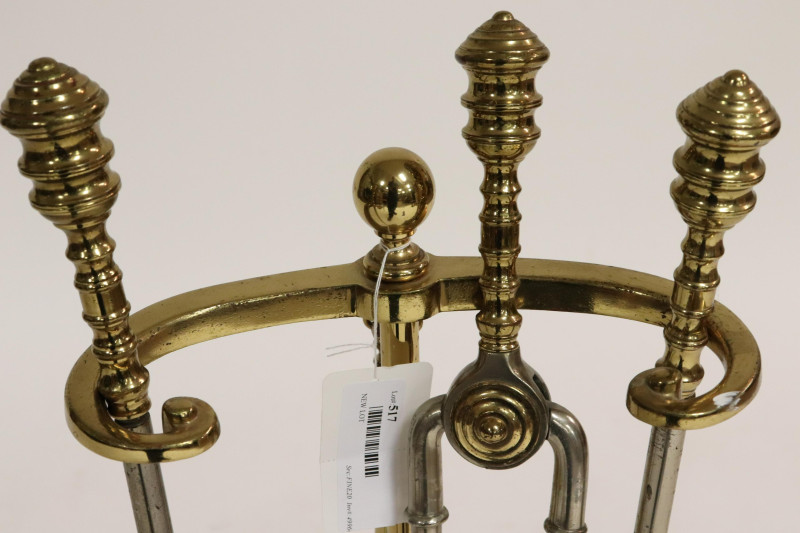Set of Colonial Style Brass &amp; Steel Fire Tools