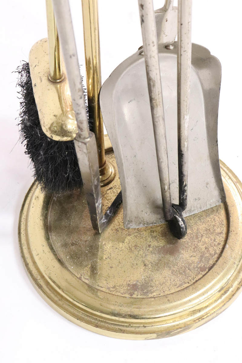 Set of Colonial Style Brass &amp; Steel Fire Tools