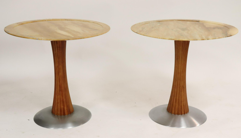 Pr Art Deco Style Aluminum &amp; Cherry Gueridon