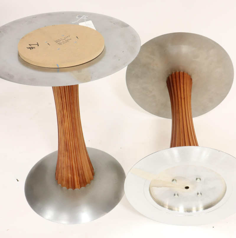 Pr Art Deco Style Aluminum &amp; Cherry Gueridon