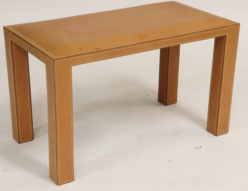 Contemporary Stitched Tan Leather Bench