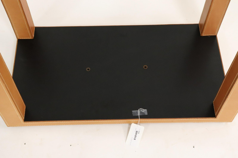 Contemporary Stitched Tan Leather Bench