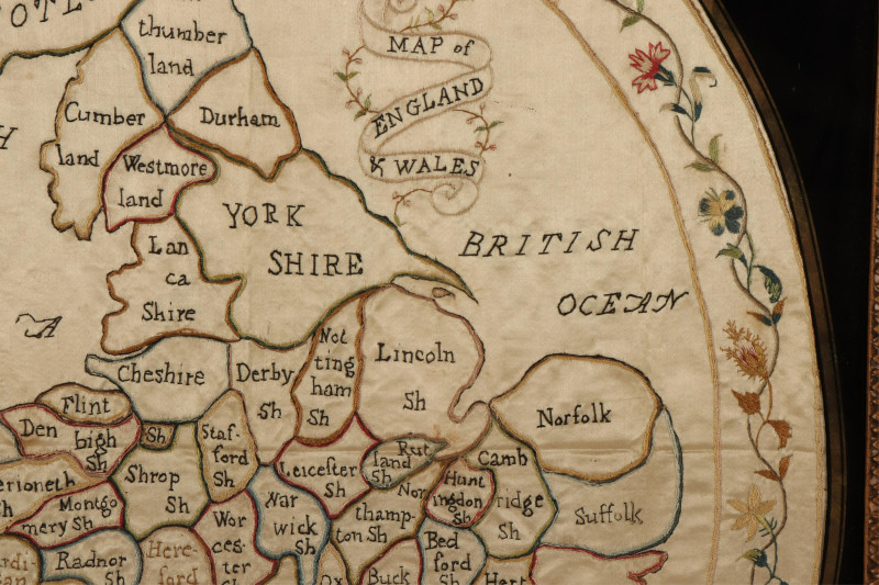 Victorian Silk Embroidered Map, England &amp; Wales