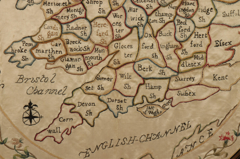 Victorian Silk Embroidered Map, England &amp; Wales