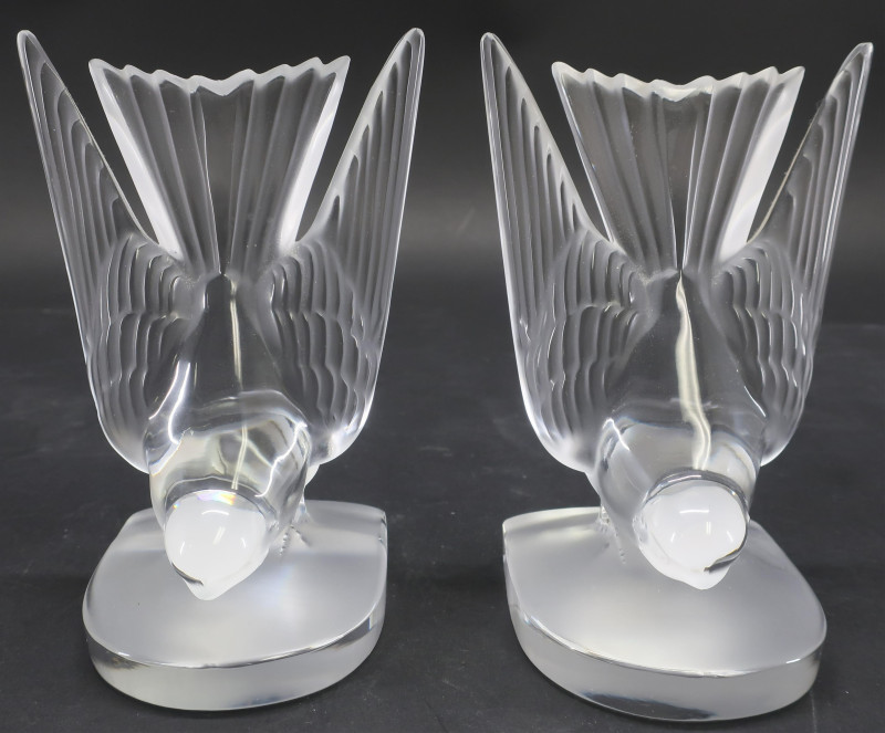 Pair Lalique Glass Hirondelle Swallow Bookends