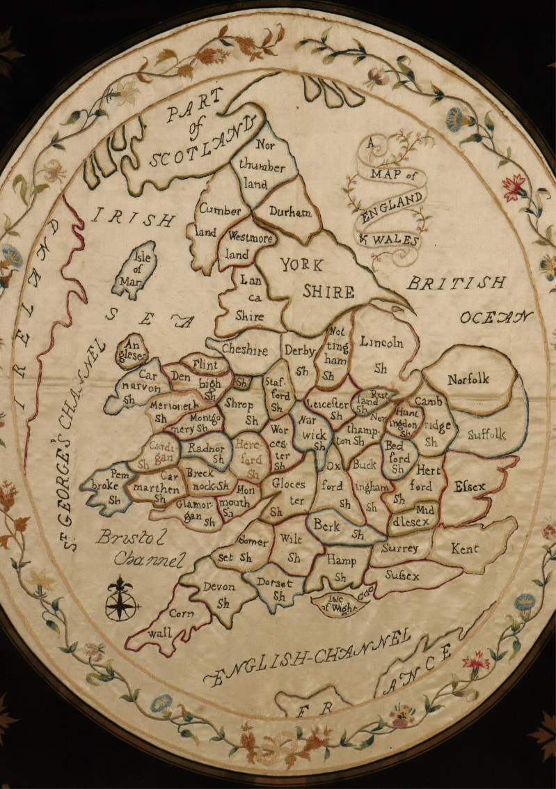 Victorian Silk Embroidered Map, England &amp; Wales