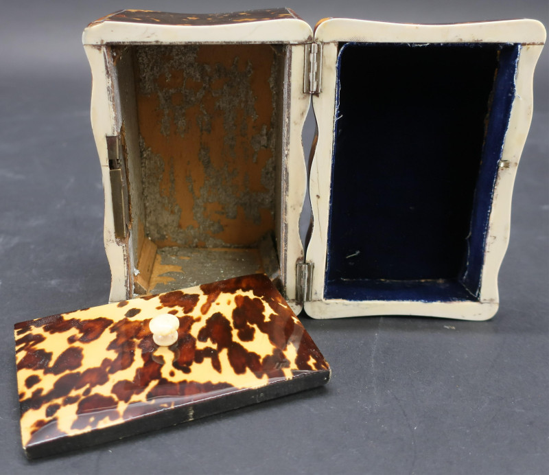 English Tortoise Shell Veneer Tea Caddy, 19th C.