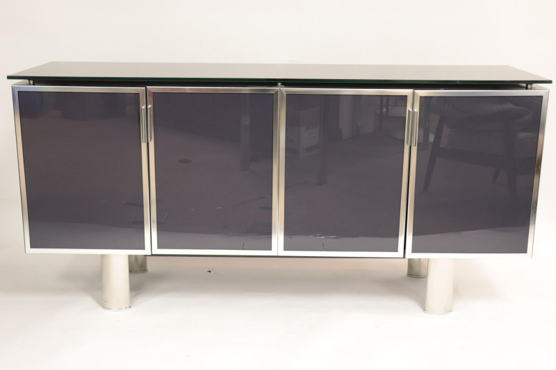 Contemporary Slate, Glass &amp; Chrome Cabinet