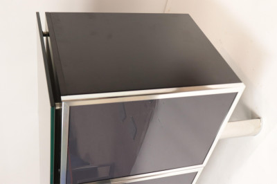 Contemporary Slate, Glass &amp; Chrome Cabinet