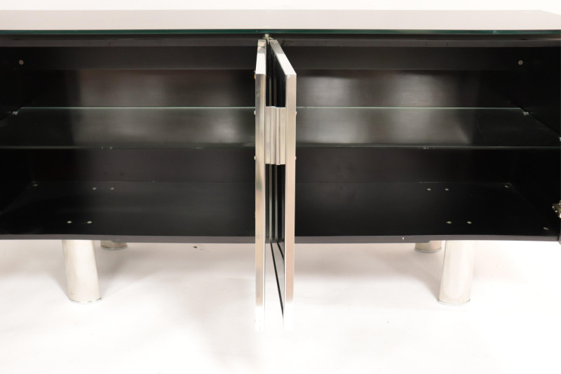 Contemporary Slate, Glass &amp; Chrome Cabinet