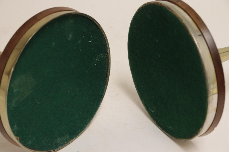 Pr Mid Century Brass &amp; Walnut Amorphous Lamps