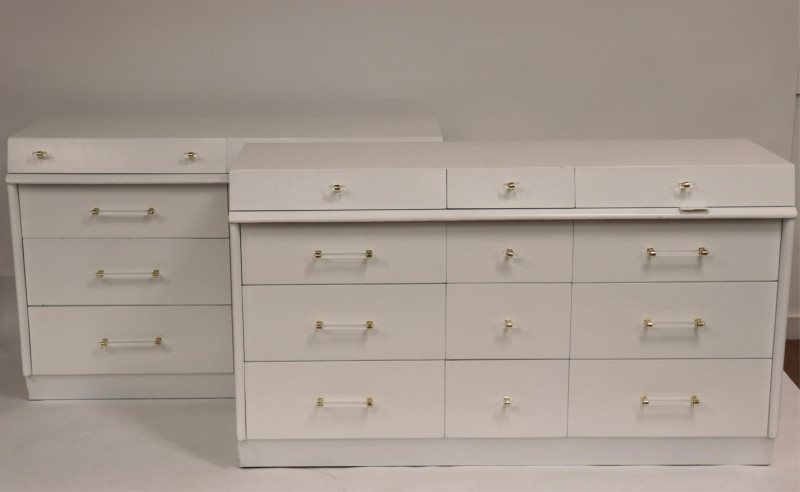 Pr Mid Century White Lacquer &amp; Lucite Dressers