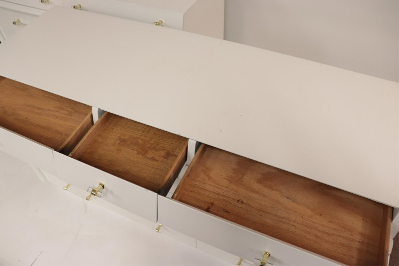 Pr Mid Century White Lacquer &amp; Lucite Dressers
