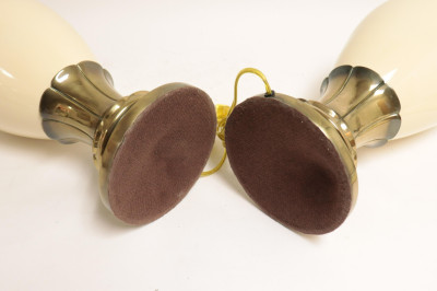 Pr Mid Century Stiffel Cream Ceramic &amp; Brass Lamps