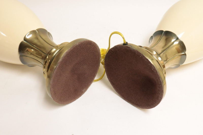 Pr Mid Century Stiffel Cream Ceramic &amp; Brass Lamps