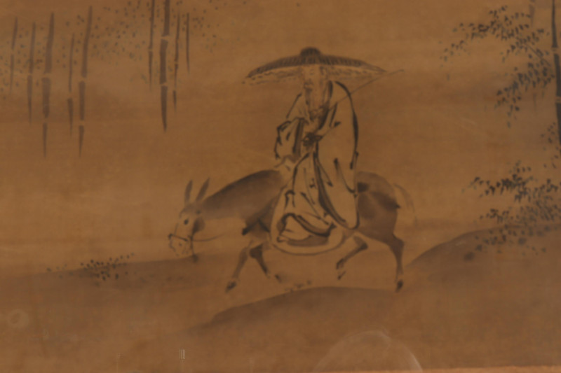 Kano Tanshin Morimosa, Bamboo w/ Figure, ink /silk