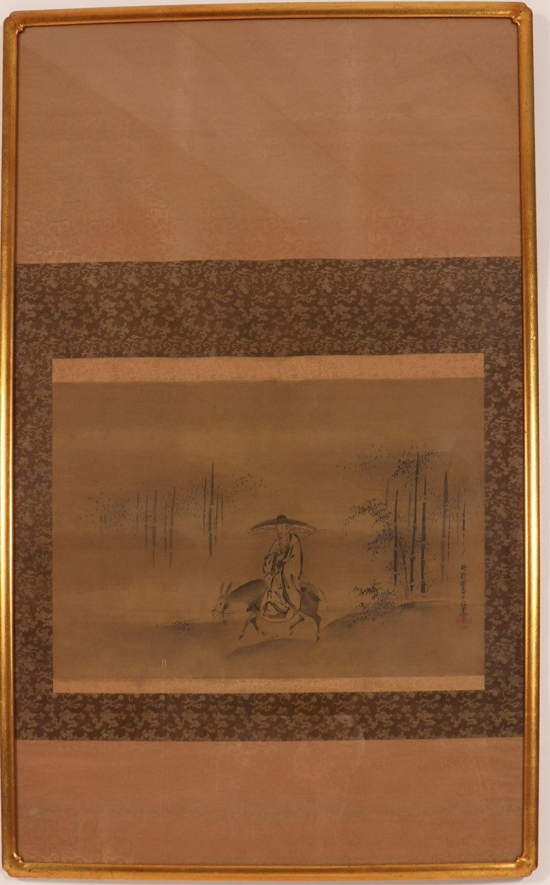 Kano Tanshin Morimosa, Bamboo w/ Figure, ink /silk