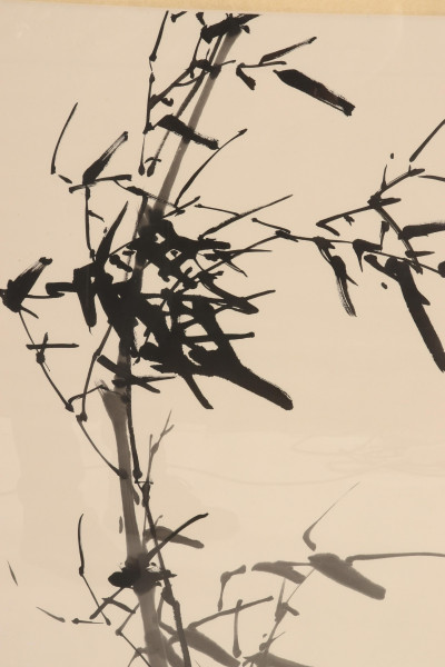 Asian Framed Scroll, 20th C., Bamboo, ink on paper