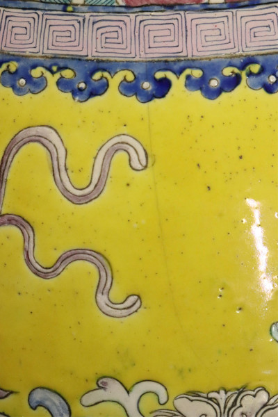 Chinese Polychrome Vase with carved hardwood stand