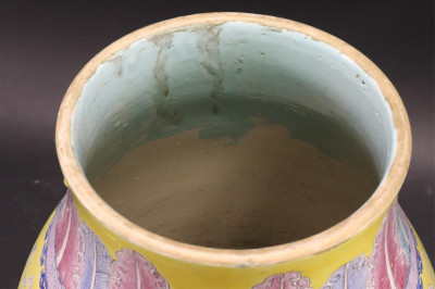 Chinese Polychrome Vase with carved hardwood stand