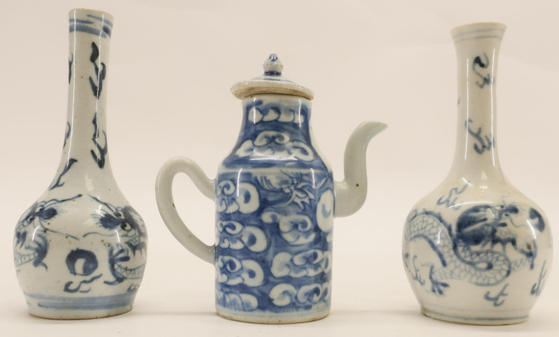 Chinese Ewer and Pair of Small Bottle Vases