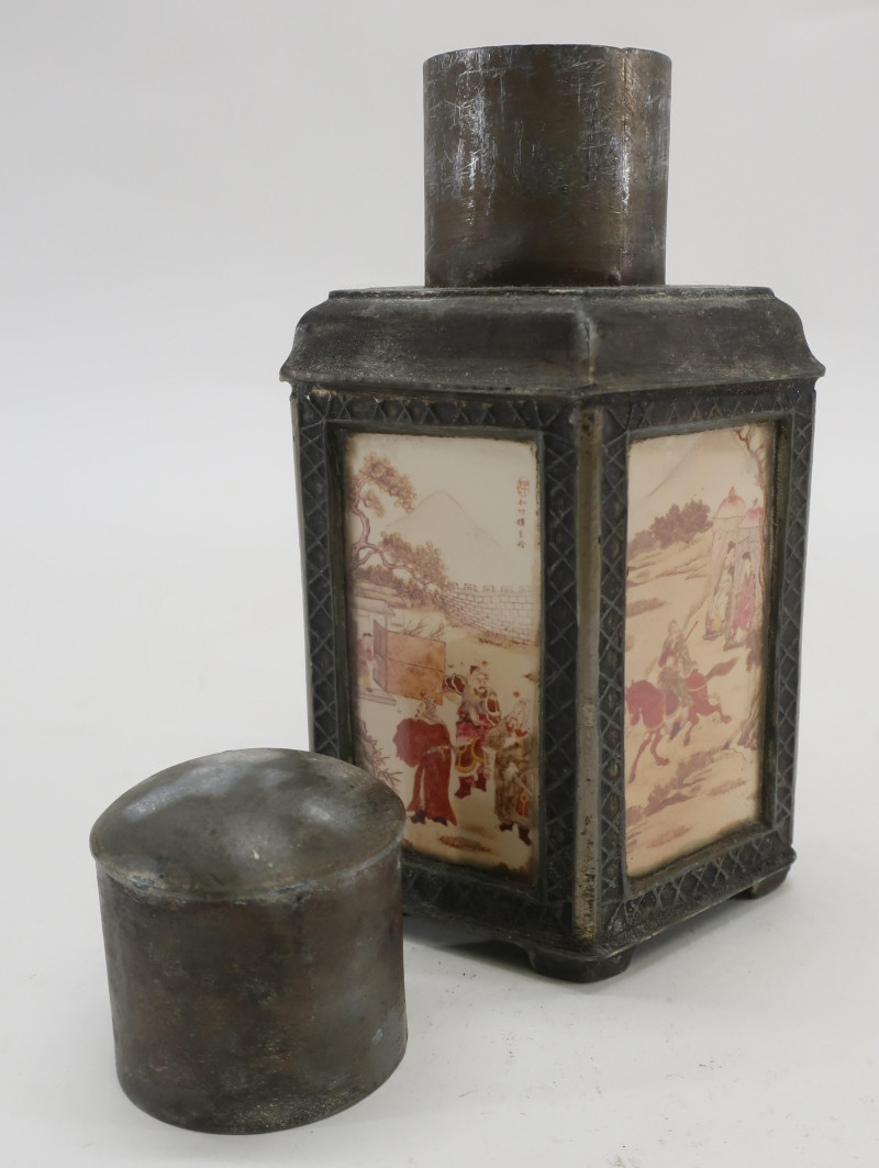 Chinese Glass and Pewter Tea Caddy