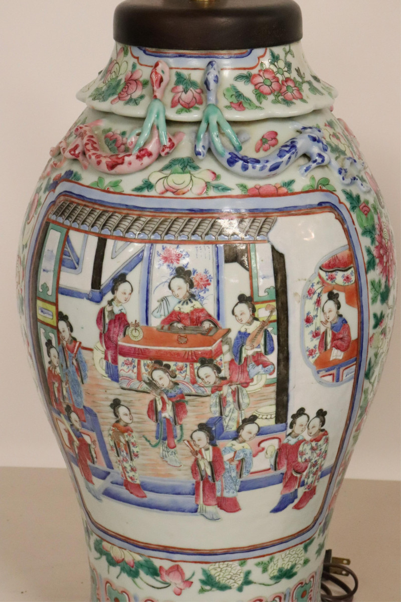 Large Imari and Famille Rose Vases Mounted as Lamp