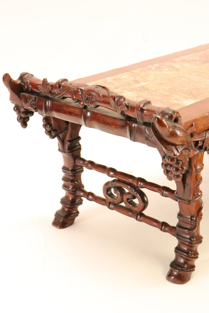 Two Carved Chinese Wood and Stone Panel Stands