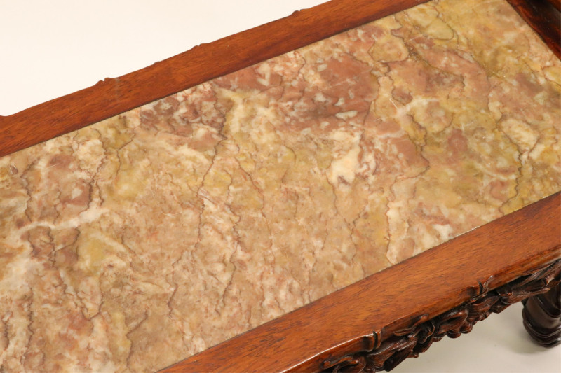 Two Carved Chinese Wood and Stone Panel Stands