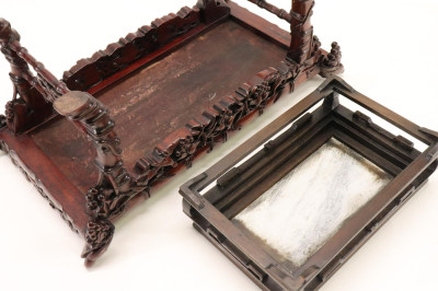 Two Carved Chinese Wood and Stone Panel Stands