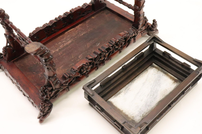 Two Carved Chinese Wood and Stone Panel Stands