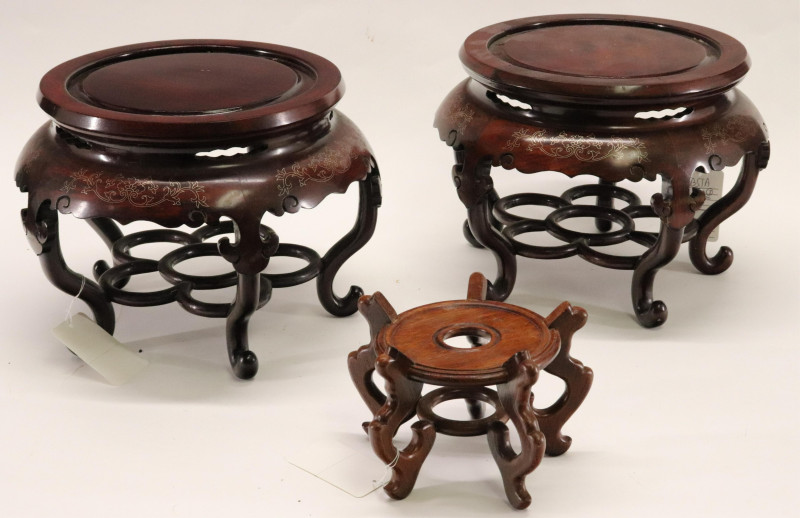 Two Fine Wood Vase Stands with Wire Inlay
