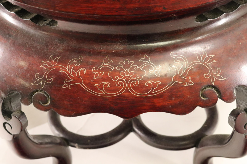 Two Fine Wood Vase Stands with Wire Inlay