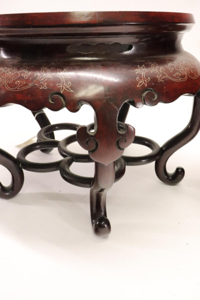 Two Fine Wood Vase Stands with Wire Inlay