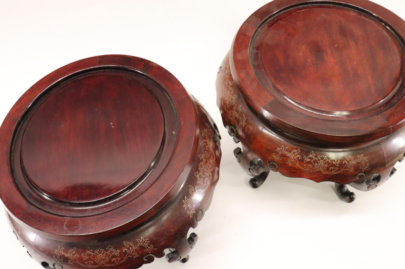Two Fine Wood Vase Stands with Wire Inlay
