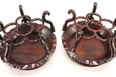 Two Fine Wood Vase Stands with Wire Inlay