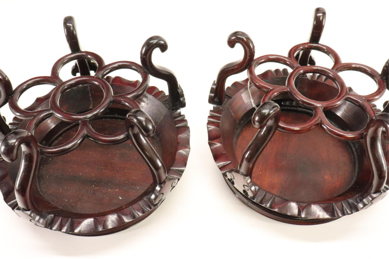 Two Fine Wood Vase Stands with Wire Inlay